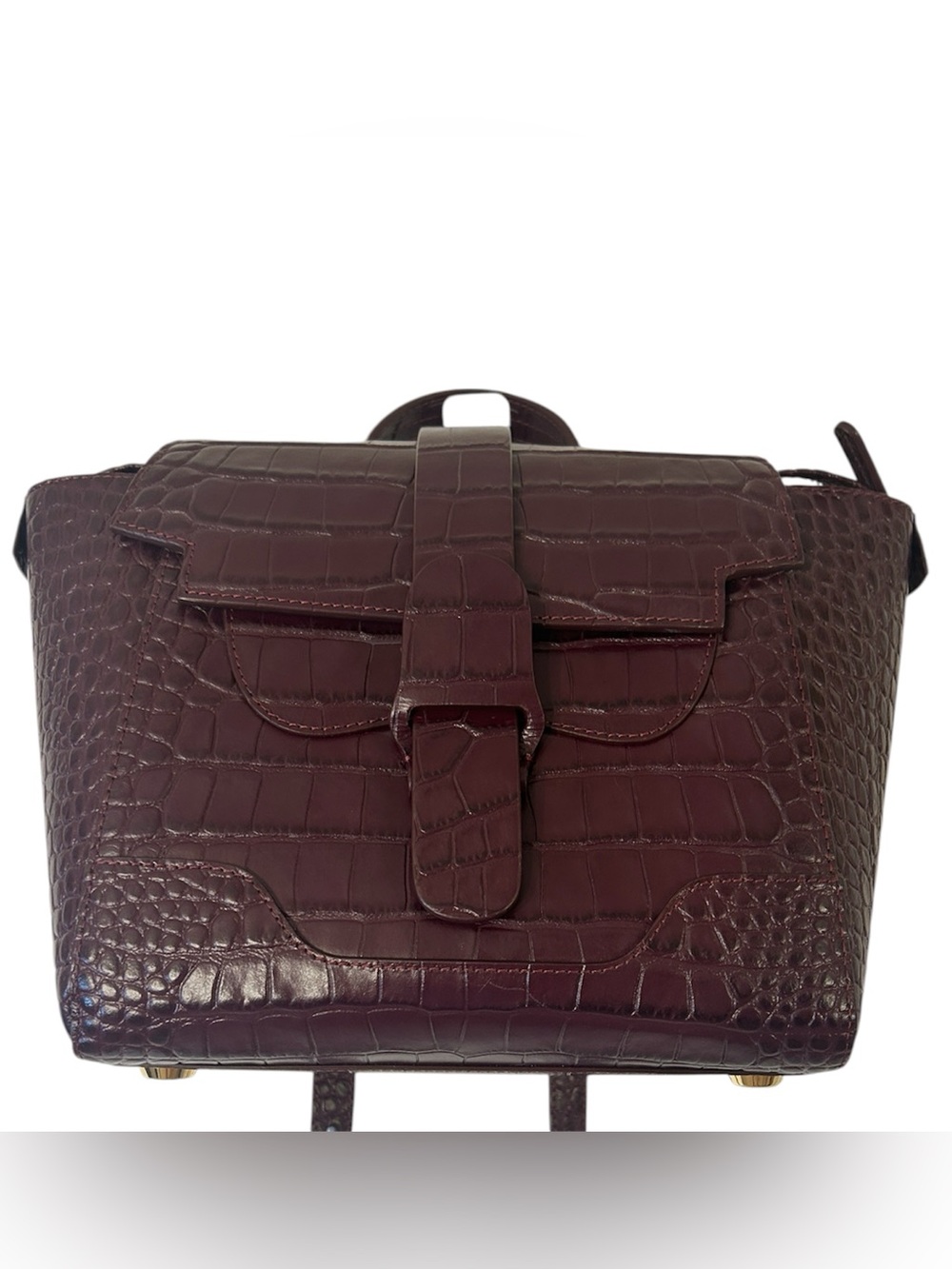 Senreve Maestra Croc-Embossed Convertible Backpack Satchel Bag Plum Wine